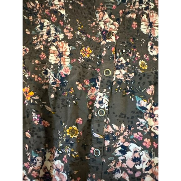 Knox Rose Womens S All Over Floral Button-Front Blouse Cottage Core Smocked - Picture 3 of 4